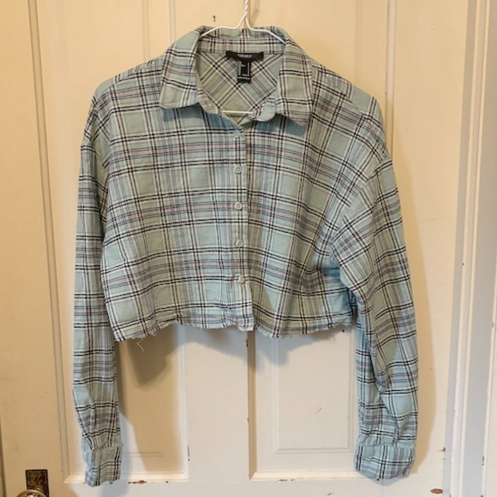Forever 21 | Light Green Plaid Flannel Crop Top | S